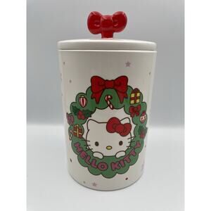 NEW 2024 Hello Kitty Christmas Canister Cookie Jar Double Sided BOW TOP 🎀
